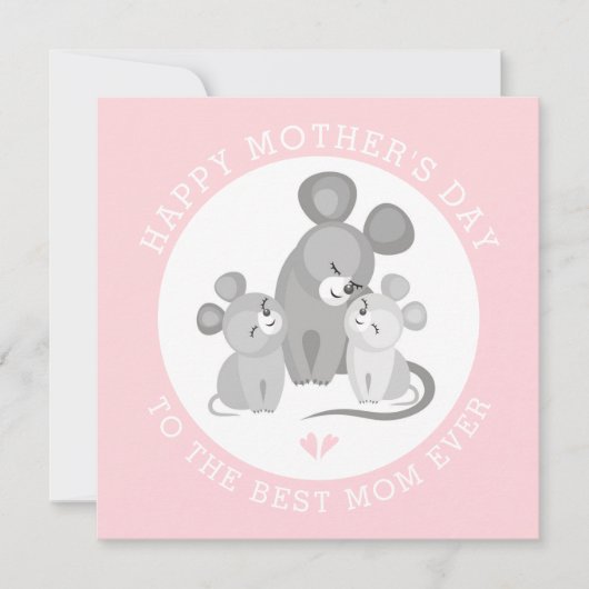 Kute muis moeder en baby roze Moederdag Feestdagenkaart (Voorkant)