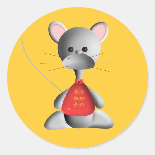Kute muis op goud ronde sticker (Voorkant)