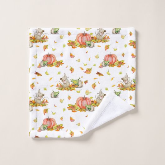 Kute muis, pompoenen en kleurrijke herfsten bad handdoek (Wasdoekje)