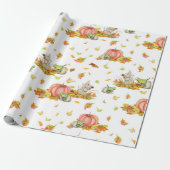 Kute muis, pompoenen en kleurrijke herfsten cadeaupapier (Uitgerold)