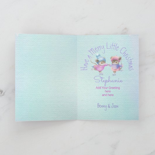 Kute muizen Schatting Blauwe Moderne Waterverf Sch Feestdagen Kaart (Binnen)