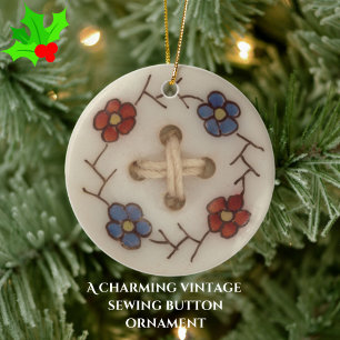 Kute  naaigarend Button met bloemen Keramisch Ornament