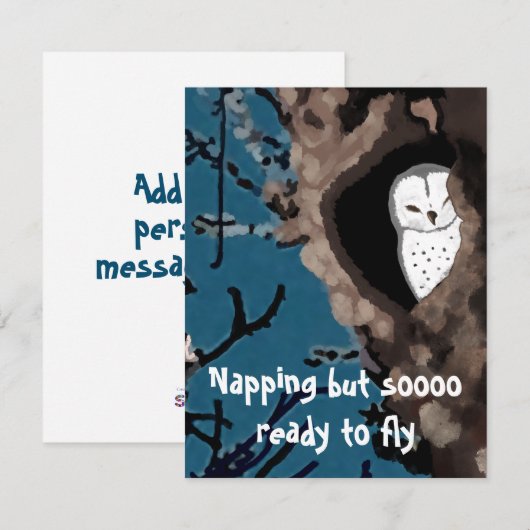 Kute Napping Owl Illustratie zo klaar om te vliege (Voorkant / Achterkant)