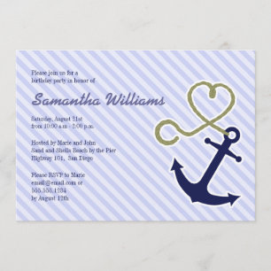 Kute Nautical Anchor Birthday Party Invitations Kaart