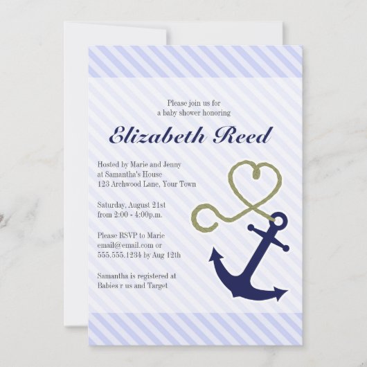 Kute Nautical Baby shower Anchor met harthelling Kaart (Voorkant)