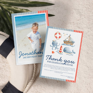 Kute Nautical Beach Party Birthday Foto Bedankkaart