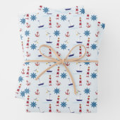 Kute Nautical Blue en Red Sailing Pattern Inpakpapier Vel (In situ)