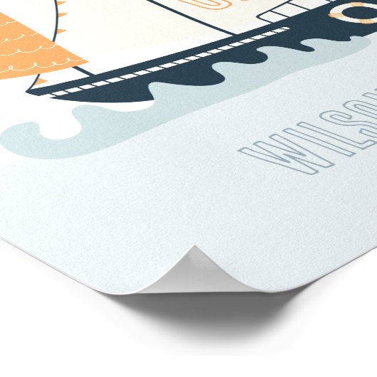 Kute Nautical Blue Sailboat Pastel Kinder Nursery Poster (Hoek)