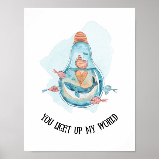 Kute Nautical Blue Whale Nursery/Bathroom Wall Art Poster (Voorkant)