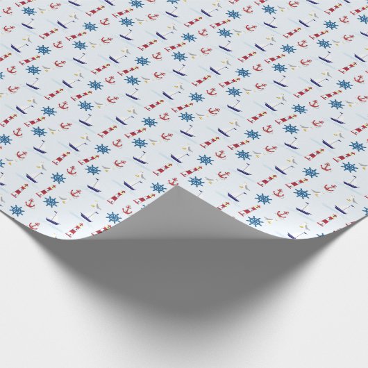 Kute Nautical Lighthouse Ship and Zee Gull Blue Cadeaupapier (Hoek)