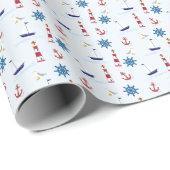 Kute Nautical Lighthouse Ship and Zee Gull Blue Cadeaupapier (Rol Hoek)