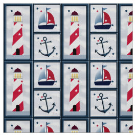 Kute Nautical Sailboat, Lighthouse, Anchor Craft Stof