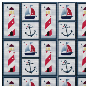 Kute Nautical Sailboat, Lighthouse, Anchor Craft Stof