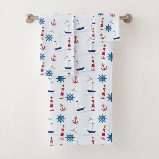 Kute Nautical Sailing Pattern Kinder Bad Handdoek (Insitu)