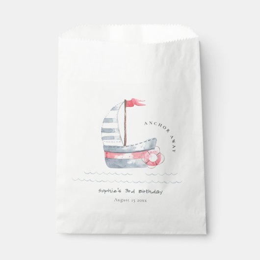 Kute Nautical Soft Red Blue Sailboat Kids Birthday Bedankzakje (Voorkant)