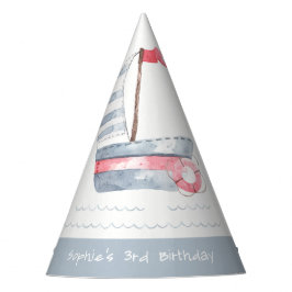 Kute Nautical Soft Red Blue Sailboat Kids Birthday Feesthoedjes