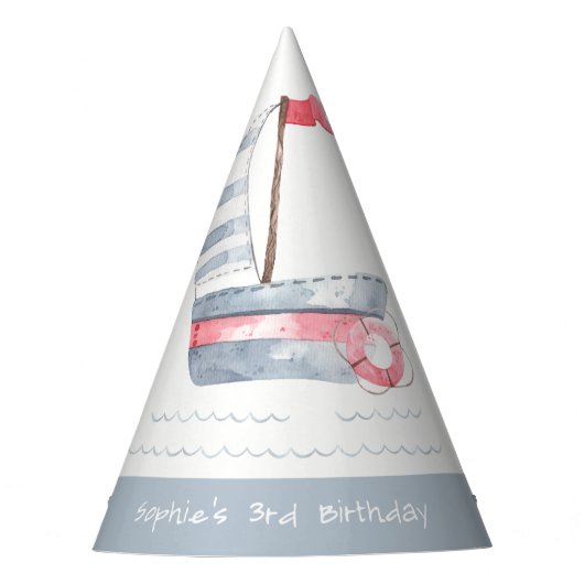 Kute Nautical Soft Red Blue Sailboat Kids Birthday Feesthoedjes (Voorkant)