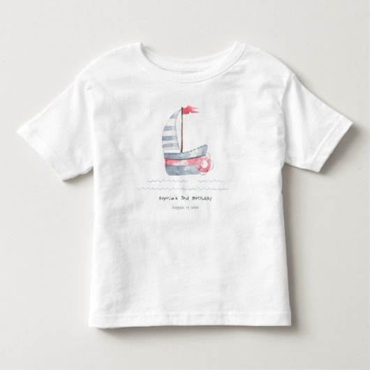 Kute Nautical Soft Red Blue Sailboat Kids Birthday Kinder Shirts (Voorkant)