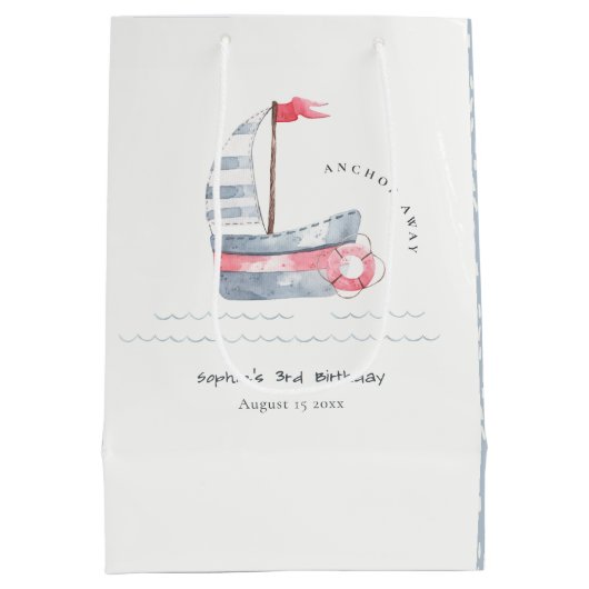 Kute Nautical Soft Red Blue Sailboat Kids Birthday Medium Cadeauzakje (Achterkant)
