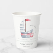 Kute Nautical Soft Red Blue Sailboat Kids Birthday Papieren Bekers (Achterkant)
