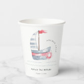 Kute Nautical Soft Red Blue Sailboat Kids Birthday Papieren Bekers (Voorkant)