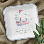 Kute Nautical Soft Red Blue Sailboat Kids Birthday Papieren Bordje<br><div class="desc">Een Cute Nautical Pastel Red Blue Sailboat Theme Collectie... Het is een Elegant Simple Minimal waterverf Illustration of pastelred and blue sailboat with waves, perfect voor je baby shower aan de kust en kleine verjaardagsfeestjes. Het is zeer gemakkelijk om, met uw persoonlijke details aan te passen. Als u een ander...</div>