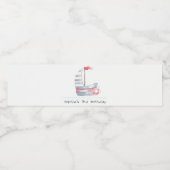 Kute Nautical Soft Red Blue Sailboat Kids Birthday Waterfles Etiket (Enkel label)