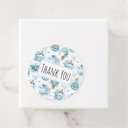Kute Nautical Whales Waterverf Pattern Birthday Bedankjes Labels (In situ)