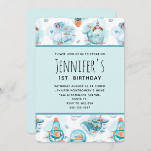 Kute Nautical Whales Waterverf Pattern Birthday Kaart