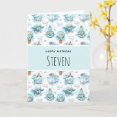 Kute Nautical Whales Waterverf Pattern Birthday Kaart (Gele Bloem)