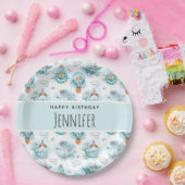 Kute Nautical Whales Waterverf Pattern Birthday Papieren Bordje (Feest)