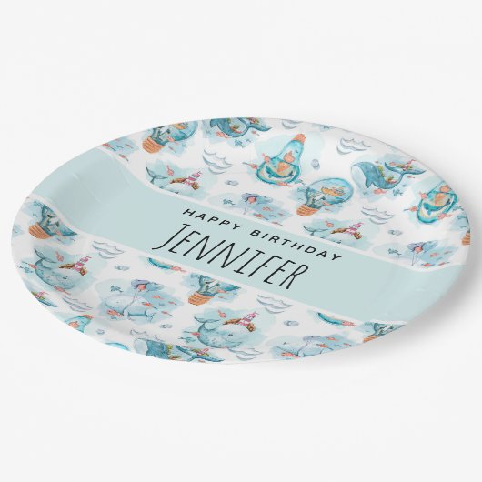 Kute Nautical Whales Waterverf Pattern Birthday Papieren Bordje (Gekanteld)