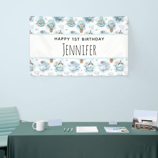 Kute Nautical Whales Waterverf Pattern Birthday Spandoek (Beurs)