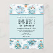 Kute Nautical Whales Waterverf Pattern Birthday Uitnodiging Briefkaart (Voorkant)