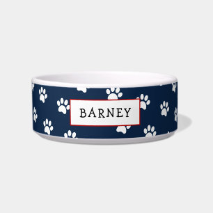 Kute Navy blue and white paw print pet bowl Voerbakje