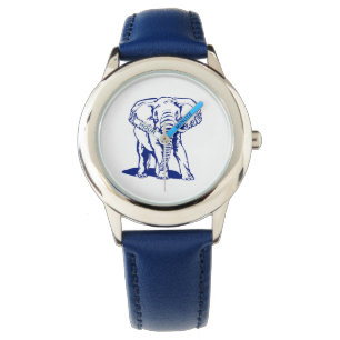 Kute Navy Blue Elephant Line Drawing Horloge