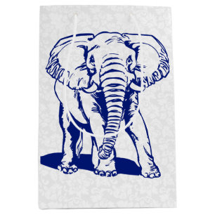 Kute Navy Blue Elephant Line Drawing Medium Cadeauzakje