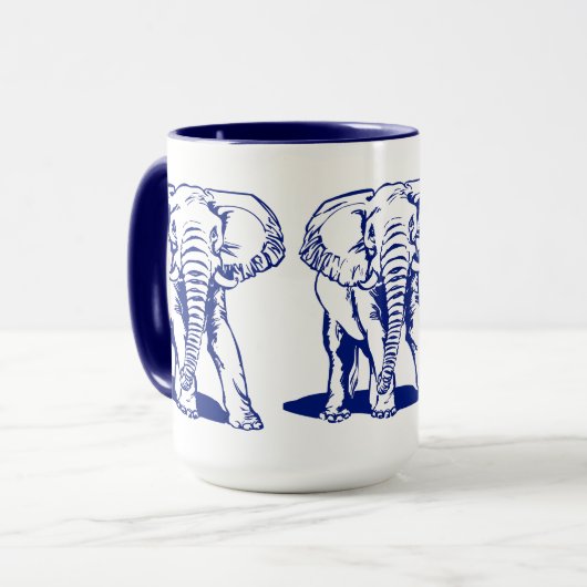 Kute Navy Blue Elephant Line Drawing Mok (Voorkant links)