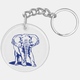 Kute Navy Blue Elephant Line Drawing Sleutelhanger