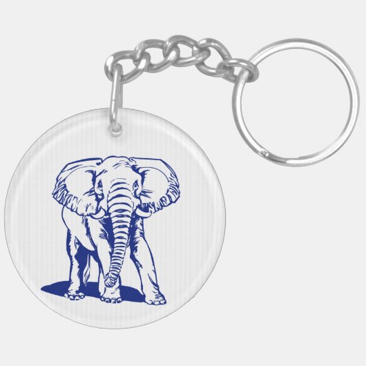 Kute Navy Blue Elephant Line Drawing Sleutelhanger (Achterkant Rechts)