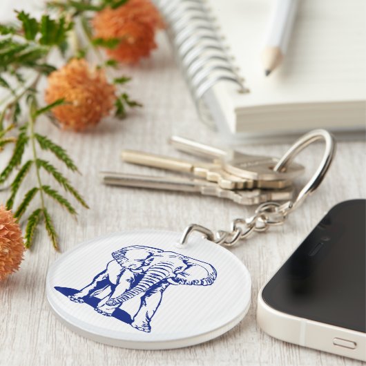 Kute Navy Blue Elephant Line Drawing Sleutelhanger (Voorkant Rechts)