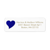 Kute navy blue hart douane Gold Return Address Etiket (Voorkant)