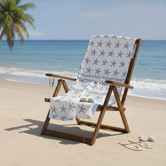 Kute Navy Blue Starfish Custom Beach Towel Strandlaken