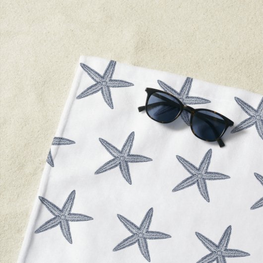 Kute Navy Blue Starfish Custom Beach Towel Strandlaken (In situ)