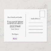 Kute New Home Yellow House Drawing Notice Aankondigingskaart (Achterkant)