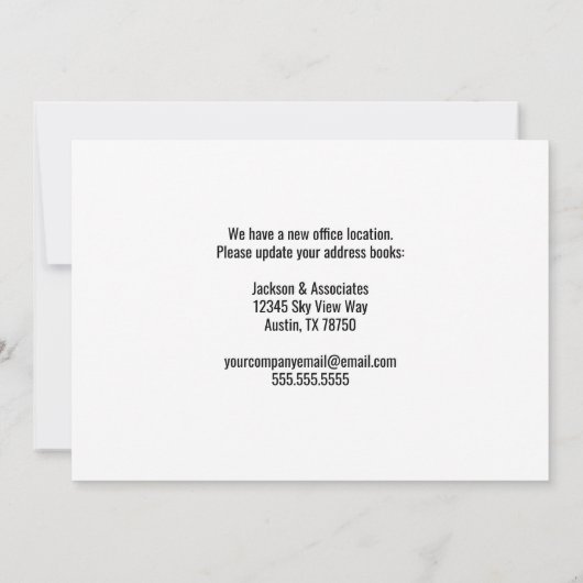 Kute New Kantoor Address Change Green Desk Moving Aankondiging (Achterkant)