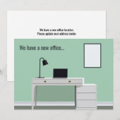 Kute New Kantoor Address Change Green Desk Moving Aankondiging (Voorkant / Achterkant)
