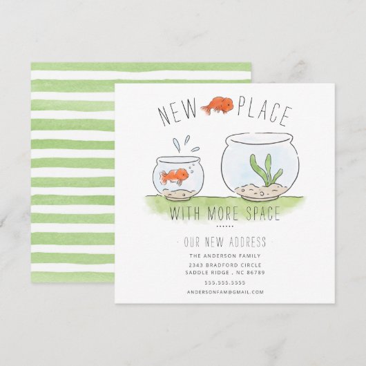 Kute New Place Goldfish Bowl Moving Announement Aankondiging (Voorkant / Achterkant)
