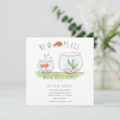 Kute New Place Goldfish Bowl Moving Announement Aankondiging (Staand voorkant)
