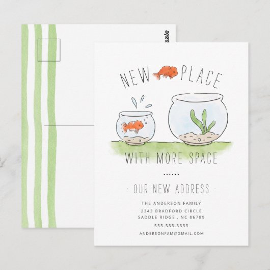 Kute New Place Goldfish Bowl Moving Announement Briefkaart (Voorkant / Achterkant)
